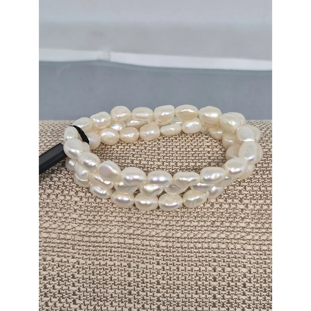 Freshwater‎ Pearl Bracelet Triple Strand Stretch White Baroque Cultured Jewelry